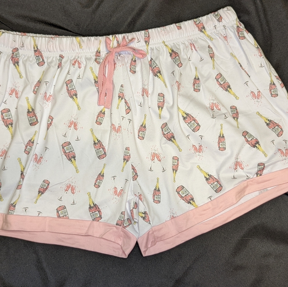 The Royal Standard pj shorts Champagne bottle print pink trim